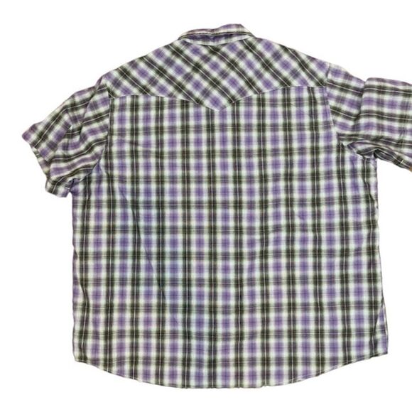 Wrangler Western Fashion Pearl Snap Shirt Men's Purple Black Plaid 2 pocket 2XL - Picture 5 of 7